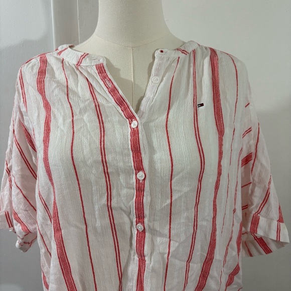 Tommy Hilfiger Women's Relaxed Fit White Orange Striped Button-Down Top Sz S - Picture 2 of 7